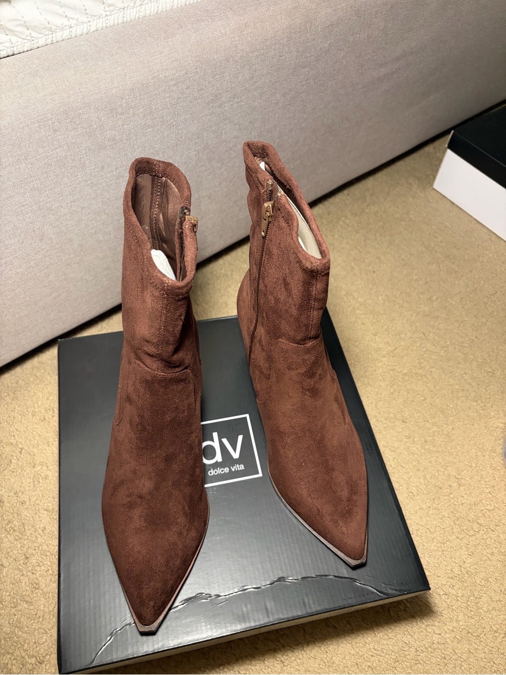 DV by Dolce Vita Lalaña Kitten-Heel Sock Booties in Dark Brown suede NIB NWT - Picture 6 of 10